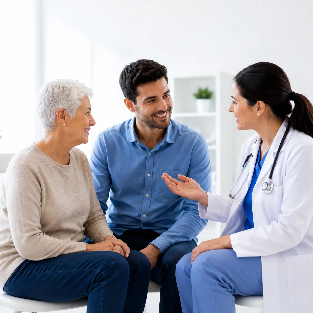 Familia conversando con médico inmunólogo en consulta