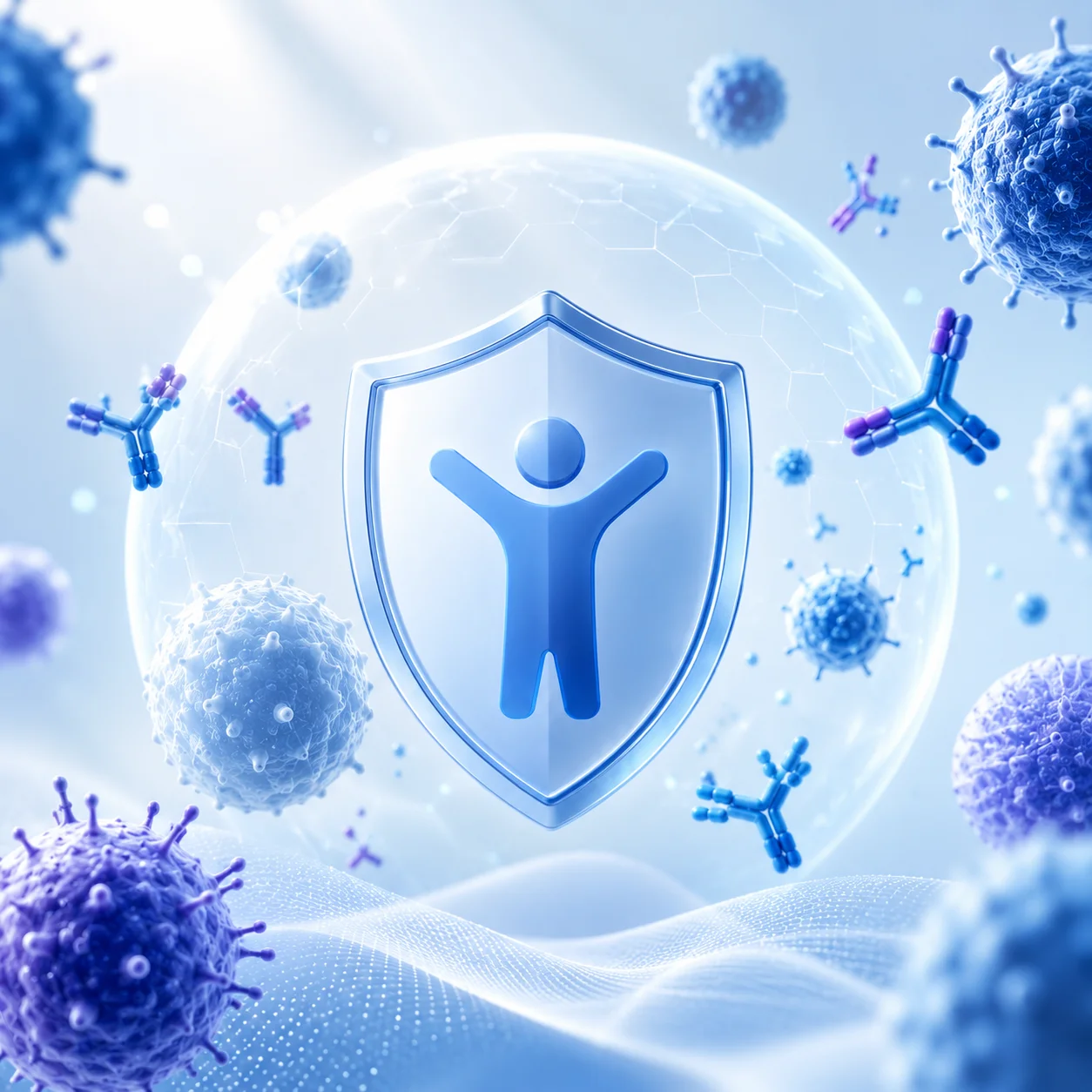 Ilustración microscópica de células y virus del sistema inmunológico